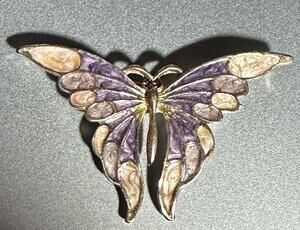 Rare VTG AAi BROOCH PIN Purple & Cream Enamel Silver Butterfly